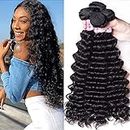 Unice Hair Brazilian Virgin Hair Deep Wave Hair 3 Bundles, Unprocessed Human Hair Wave Natural Color Can Be Dyed and Bleached (12 12 12)