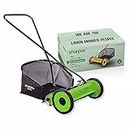 Sharpex Push Manual Lawn Mower with Grass Catcher | 16-Inch Reel Lawn Mower with 5-Position Height Adjustment | Classic Push Grass Cutter Machine for Home Garden and Yard (Green)