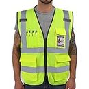 Dib Safety Reflective Vest Mesh, High Visibility Vest with Pockets and Zipper, Construction Work Vest ANSI Class 2, Yellow Mesh 3XL