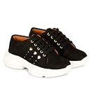 KRAFTER Casual Chunky Walking Suede Shoes for Women - Black-Suede-UK-6