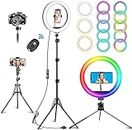 10.3" Selfie Ring Light with Stand and Phone Holder, Desk Tripod, 29 RGB Lighting Modes, Remote for iPhone &Android Camera. LED Halo Light for Photo, Video Recording, TikTok. Circle Ringlight Dimmable