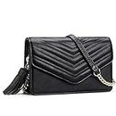 Small Quilted Crossbody Purse for Women, Shouler Bags RFID Cell Phone Wallet Purse Clutch with Tassel (Black)