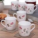Clay Craft Fine Ceramic | Floral Printed | Tea/Coffee Cups - Set of 6-180 ml Each (Tea Cups - 6 Pcs)