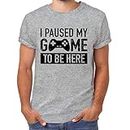 I Paused My Game to Be Here t Shirt Gamer Gifts for Men Gaming Funny Graphic Tees, Light Gray, 8 Years