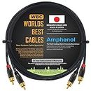 1 Meter RCA Cable Pair - Made with Mogami 2964 High-Definition Audio Interconnect Cable and Amphenol ACPL Black Chrome Body, Gold Plated RCA Connectors (2 cables for left and right channels)