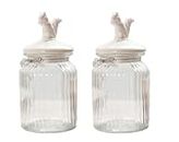 HOMIES, 2 Piece decorative food Storage glass Mason sealed airtight jars container with White Ceramic Squirrel Lid for Home Kitchen and commercial Use (Size: 24.1 * 9.5cm, 1000ml)