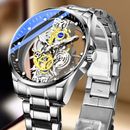 Luxury Skeleton Watch Men's Stainless Steel Hollow Mechanical Wrist Watches New