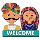 P. N. STORE Rajsthani Couple Welcome Wall Hanging for Home Entrance Kitchen Entrance Office Entrance Sign Board Designer Gift Wooden Plates for Home Decor