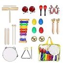 Ulifeme Percussion Musical Instruments Set for Kids, 24 Pieces Rhythm Band Toys Set, Wooden Xylophone Toy Set, Musical Instrument Gift for Baby, Child, Toddler & Preschool Children with One Bag