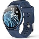 AGPTEK Smartwatch, 1,3 Zoll runde Armbanduhr mit personalisiertem Bildschirm, Musiksteuerung, Herzfrequenz, Schrittzähler, Kalorien, usw. IP68 Wasserdicht Fitness Tracker für iOS und Android, Blau