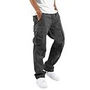 THWEI Mens Cargo Pants Casual Joggers Athletic Pants Cotton Loose Straight Sweatpants Grey XL