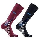 Laulax 2 Pairs Merino Wool Thermal Winter Ski Socks, Size 9-13, Black, Burgundy, Gift Set, Black, Burgundy, 7-11