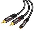 FEDUS RCA to 3.5mm Female 6.5ft/2M 3.5mm to 2RCA Male Stereo Audio Cable Metal Shell 3.5mm 1/8" TRS Stereo to Dual RCA Jack Adapter Y Cable for Smartphones,Headphone,MP3,Tablets,Home Theater,Black