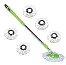 JSN 360 Degree Rotating Stainless Steel Mop Stick Rod Floor Cleaning Accessories with 6 Microfiber Refill (Green)