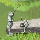 Aluminum Decorative Beautiful Patina Fishing Frog Mama and Baby Garden Sculpture