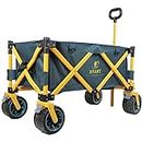 XYART Collapsible Wagon Cart Utility Folding Carts Heavy Duty for Outdoor Camping Beach Garden with Big Wheels Dark Green Yellow XL