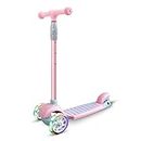67i Scooter for Kids 3 Wheeled Scooter Kids 3 Wheel Kick Scooter for Toddlers Girls Scooter 4 Adjustable Height Light Up Wheels Scooter for Children from 3 to 12 Years Old (Light Pink)