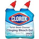 Clorox Toilet Bowl Cleaner, Clinging Bleach Gel, Ocean Mist - 24 Ounces, Pack of 2
