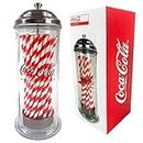 Kimm & Miller Coca Cola Glass Straw Holder & Dispenser - Official Coca Cola Gifts, Merchandise & Retro Kitchen Accessories - with 50 Striped Paper Drinking Straws