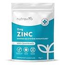 Zinc 15 mg - 400 Comprimés Végétaliens (12 mois) - Zinc Complement Alimentaire maintenir d'un Système Immunitaire Normal, des Os, des Cheveux et Ongles et de la Peau - Absorption élevée - Nutravita