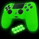 HLRAO Green Anti-Slip Glow in The Dark Protective Silicone Cover Skin Grips Compatiable with PS4/Slim/Pro 4 Controller,8 PCS Thumb Grips Caps and 2 Grips Caps Glow in The Dark.