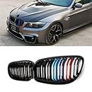 SNA E90 Grill for 2009-2011 BMW 3 Series E90 and E91 (Double Slats M Color Kidney Grille, 2-pc Set)