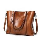 SYGA Women's Shoulder Leather Crossbody Tote Bag with Multiple Internal Pockets in Pretty Color (BROWN)