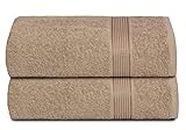 GLAMBURG Cotton 2 Pack Oversized Bath Towel Set 28x55 inches, Large Bath Towels, Ultra Absorbant Compact Quickdry & Lightweight Towel, Ideal for Gym Travel Camp Pool - Tan