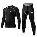 MeetHoo Men's Compression Base Layers Long Johns Winter Gear with Fleece Lined for Skiing, Black, Large