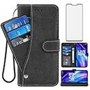 Compatible with LG V40 ThinQ Wallet Case and Tempered Glass Screen Protector Flip Credit Card Holder Cell Accessories Phone Cover for LGV40 Storm V 40 Thin Q V40ThinQ LG40 40V 40ThinQ Women Men Black