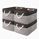 4 Pack Storage Bins & Fabric Storage Basket for Shelves - Decorative Baskets Storage Box Cubes Containers W/Handles for Closet Shelf Garage, Home, Office, Books,Bathroom (Black/Grey 4 Pack)