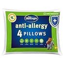 Silentnight Anti-Allergy Pillows 4 Pack – Soft Medium Support Anti Bacterial, Bed Hotel Pillows for Back, Stomach and Side Sleepers – Machine Washable and Hypoallergenic Bounce Back Pillows, White