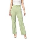 KOTTY Womens High Rise Viscose Rayon Solid Trousers Tea Green