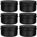 6 Pack 4 oz Aluminum Tins Airtight Storage Tins Containers Bulk Tins with Screw Lids for Kitchen, Storing Spices, Candies, Lip Balm, Salve,Black