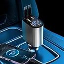 Retractable Car Charger, 4 in1 Fast Car Phone Charger 100W, 2.7Ft Retractable Cables and 4 Electronic Ports, Car Charger Compatible with iOS & Android Cell Phones All Device Charging