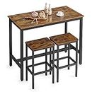 VASAGLE Table Set, Counter with Bar Chairs, Industrial for Kitchen, Living, Rustic Brown ULBT15X