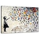 Banksy Wall Art Graffiti Street Giclee Canvas Paintings Poster and Prints Kid Graffiti Wall Pictures girl Figure Street Graffiti Picture Artwork Modern Framed Art for Home Wall Decor -24" Wx36 H