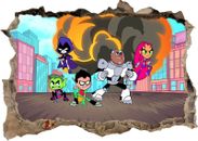 Teen Titans Go 3D Schlafzimmer zertrümmertes Loch Wandansicht Aufkleber Poster Wandbild Kunst 9-5-3