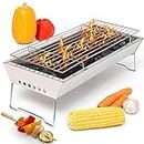 Moss & Stone 17" In Portable Tabletop Grill, Charcoal Barbecue Grill, Stainless Steel Portable Folding Tabletop Charcoal Grill For Shish Kabob Burgers & Meat Steak.