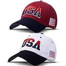 2 Pieces Patriotic Baseball Cap Adjustable Cotton Dad Hat USA Embroidered American Flag Cap for Men Women, Mixed Color, 5 1/8-7 1/4