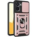 Ysnzaq Military Grade Heavy Duty Shockproof Case for vivo Y16 6.51", Sliding Window Lens Protection with Magnetic Car Bracket Phone Cover for vivo Y16 SJ Rose Gold