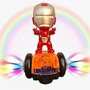 PoPo Toys Ironman 360 Degree Rotation Acousto-Optic Toy | Dancing Toy with 5D Lights & Music | Bump & Go Functions| RED