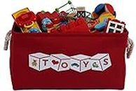 Toy Storage Basket Bin for Organizing Baby, Kids, Dog Toys, Children Books. Red Canvas Box Organizer w/Attractive White Patch for Playroom, Nursery