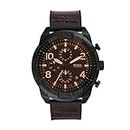 Fossil Bronson Analog Black Dial Men's Watch-FS5713 Genuine Leather, Brown Strap