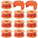 YMHB Trimmer Spool Line for Worx,12 Pack WA0010 Edger Spools Replacement for Worx, Trimmer Line Refills 0.065 inch for Worx, Suitable for Worx String Trimmers(10 Grass Trimmer Line, 2 Trimmer Cap)