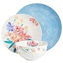 Spice by Tia Mowry Goji Blossom Decorated Porcelain Dinnerware Set, Blue, 12-Piece