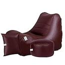 SKYSHOT Faux Leather Most Comfortable Prefilled Chair Sofa Bean Bag with Footrest and Cushion Filled with Beans for Living Room for Home Gaming Chair Color Maroon