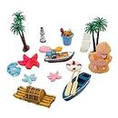 Krisah 18 pcs Resin Beach Theme Miniature Decor Items X Small for Fairy Gardens, Terrariums, Doll Houses, Craft Work, Cake Decorations