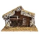 VILLAGE GIFT IMPORTERS Nativity Stable Creche for Christmas Nativity Scene Wood with Moss 12" x 7" x 9" Handmade in Italy