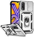 SEEKO Case for Vivo Y20s / Vivo Y20 / Vivo Y11s, Heavy Duty Hard Tough Silicone TPU Dual Layer Hybrid Shockproof Cover, with Slide Camera Cover and Ring Kickstand - Silver